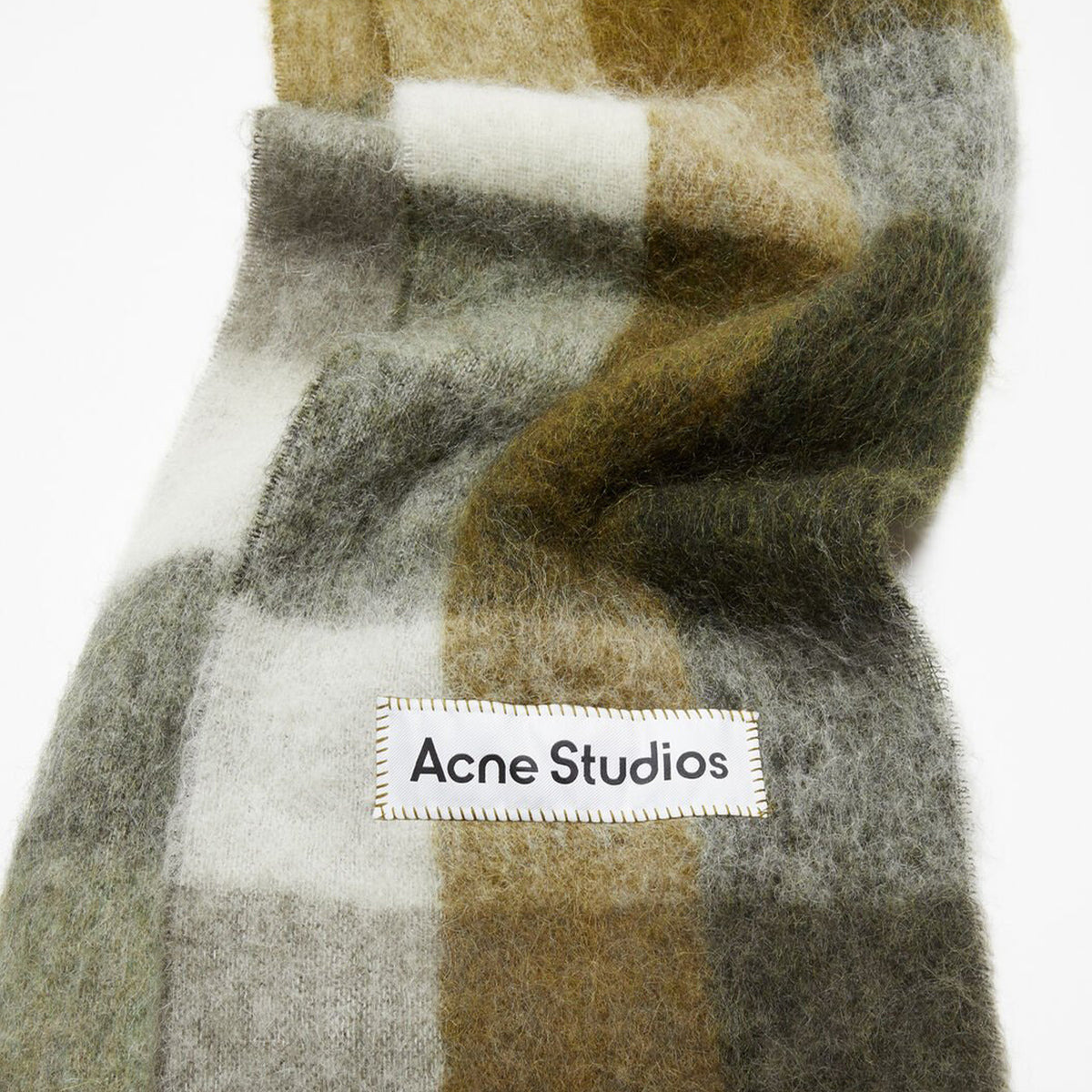 MOHAIR CHECKED SCARF (TAUPE/GREEN/BLACK) - 2