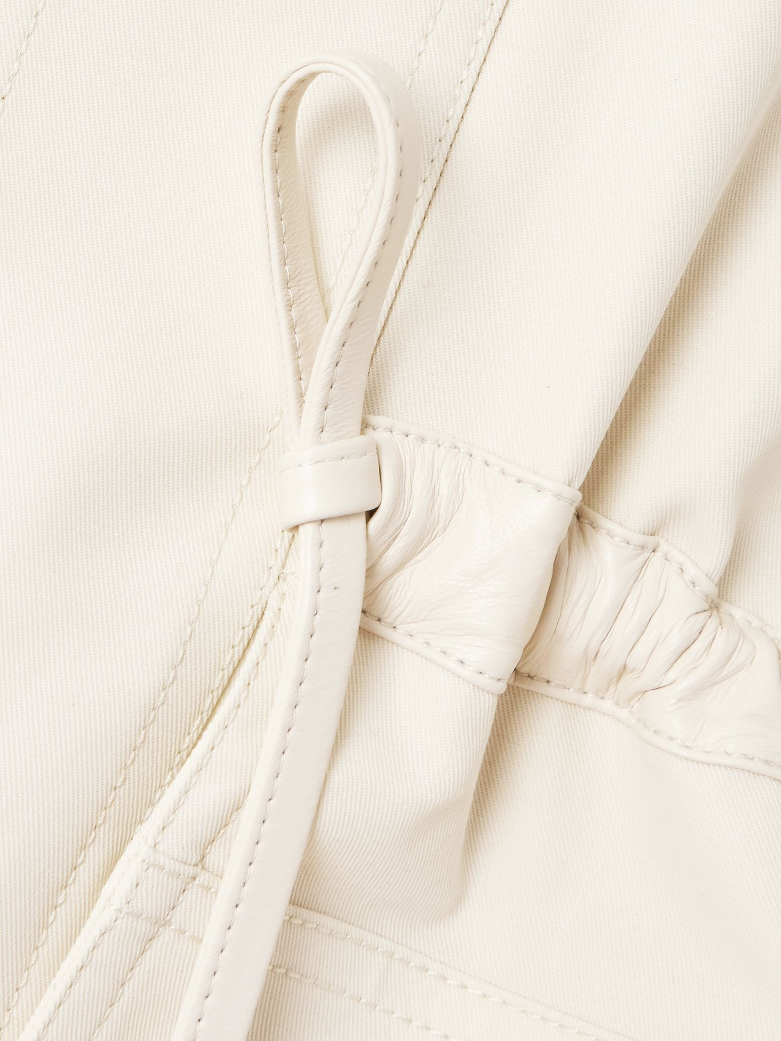 Leather-trimmed cotton-twill jacket Cream - 4