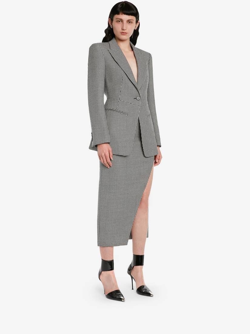 Women's Slashed Houndstooth Pencil Skirt in Black/ivory - 3