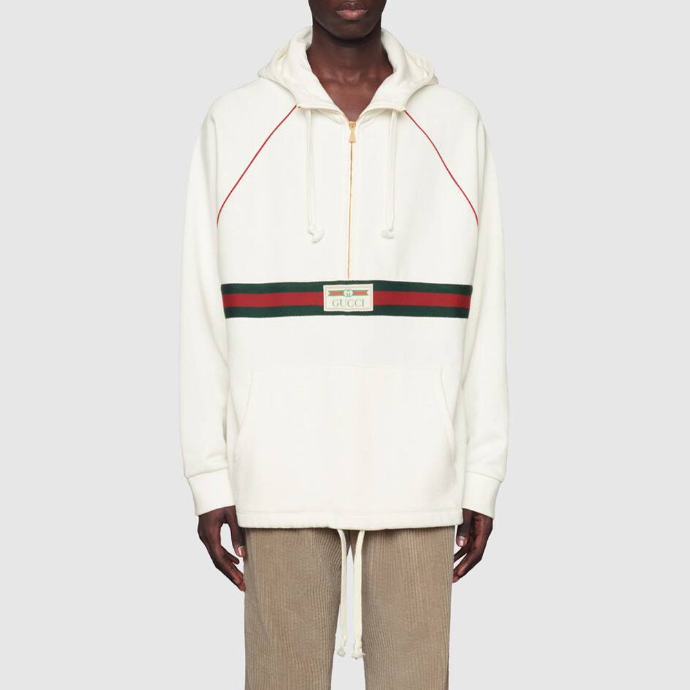 Gucci Hooded Sweatshirt With Web & Gucci Label 'Ivory' 645320-XJDAK-9146 - 2