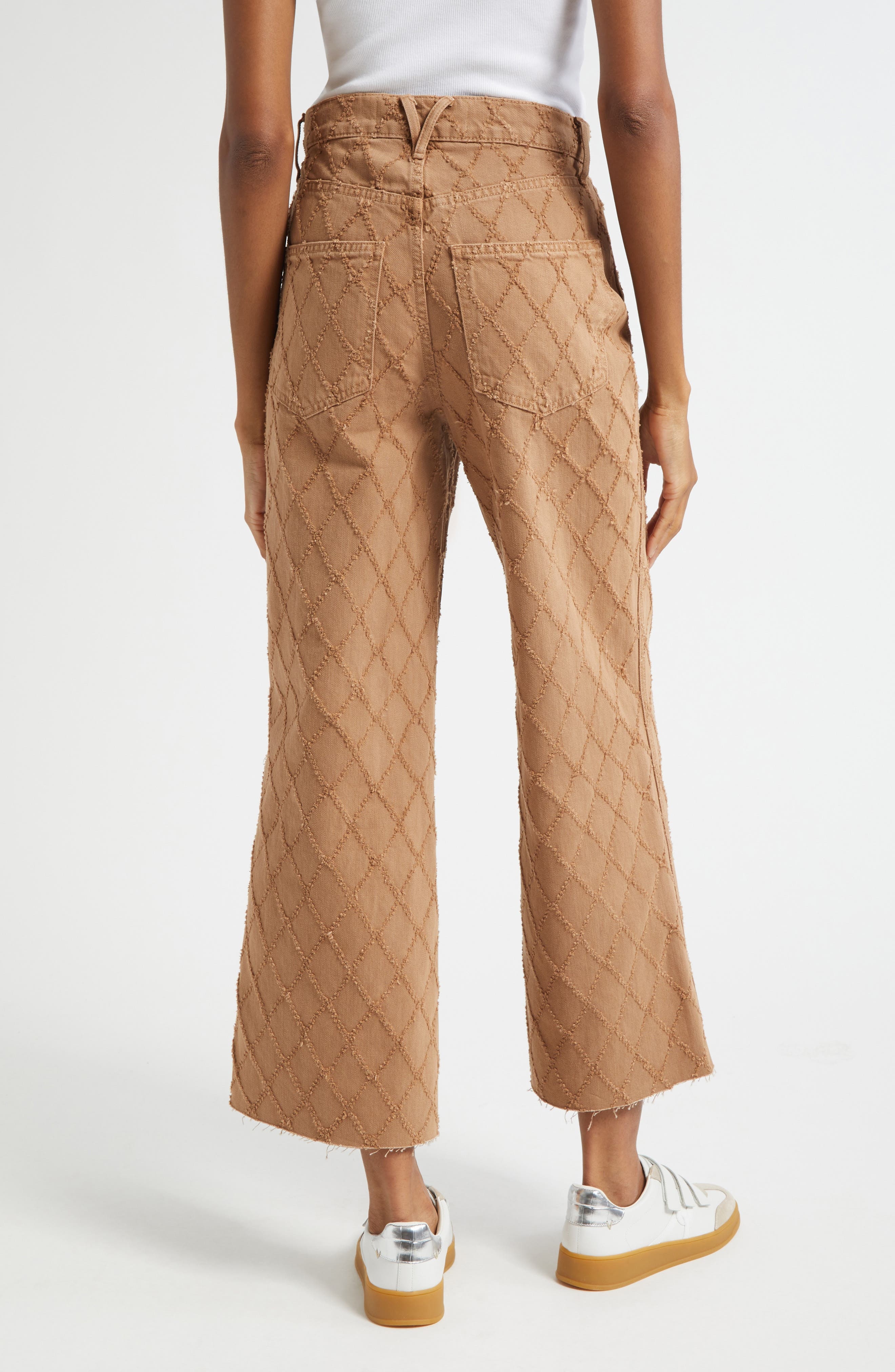 Veronica Beard High Waist Diamond Jacquard Crop Wide Leg Jeans in Hazelnut Stone at Nordstrom - 2