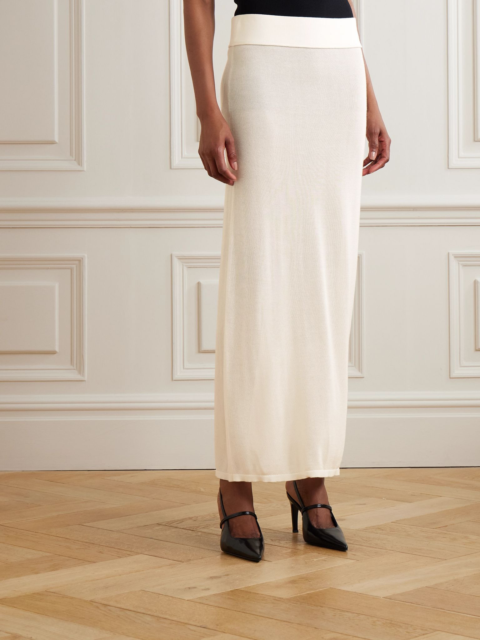 Lyocell and cashmere-blend maxi skirt White - 3
