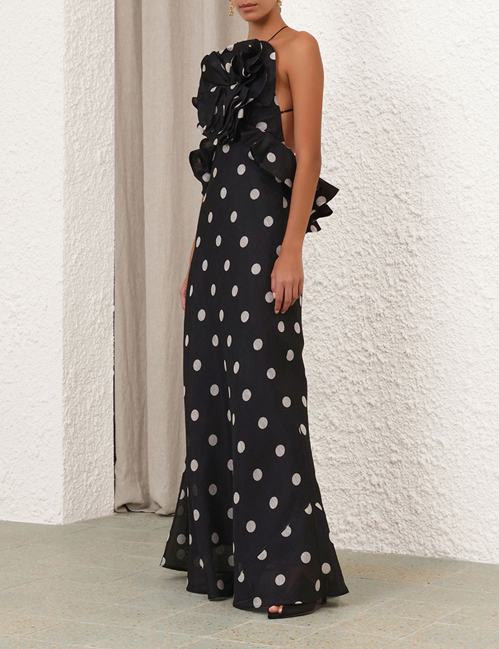 Zimmermann CRUSH RUFFLE HALTER MAXI DRESS | REVERSIBLE