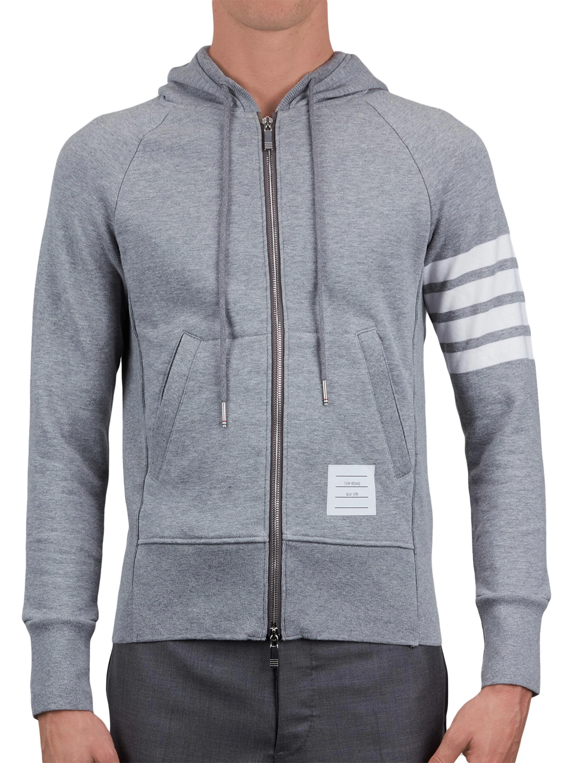 Zip-Up Bar Striped Hoodie - Light Grey - 1