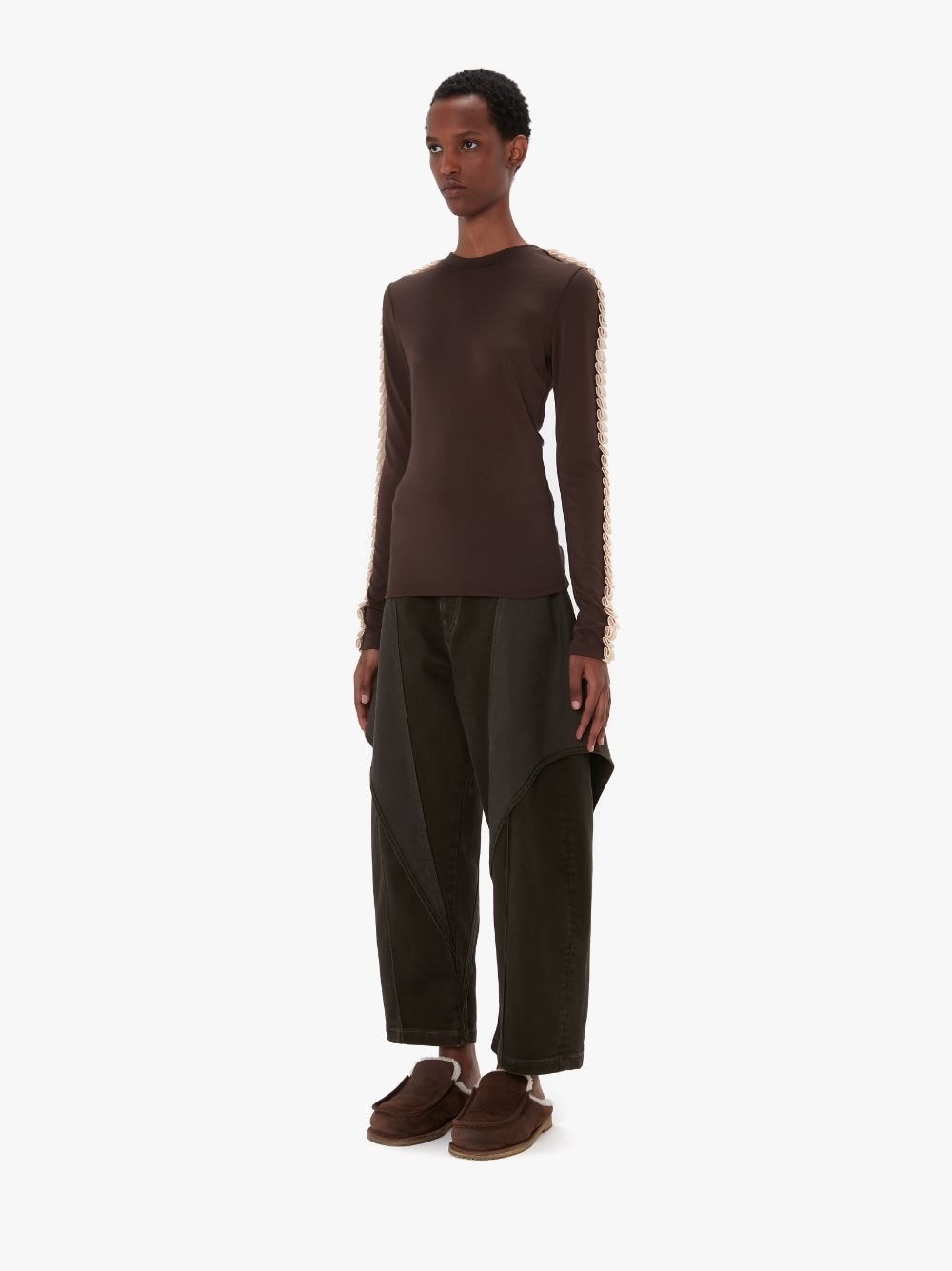 PLEATED TRIM LONG SLEEVE TOP - 4