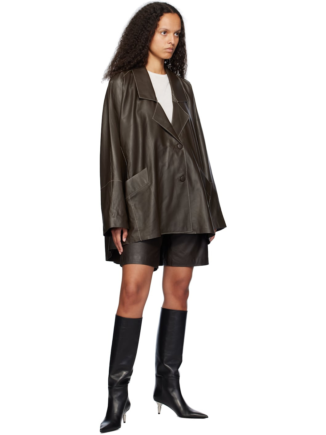 Brown Wide Leather Jacket - 4