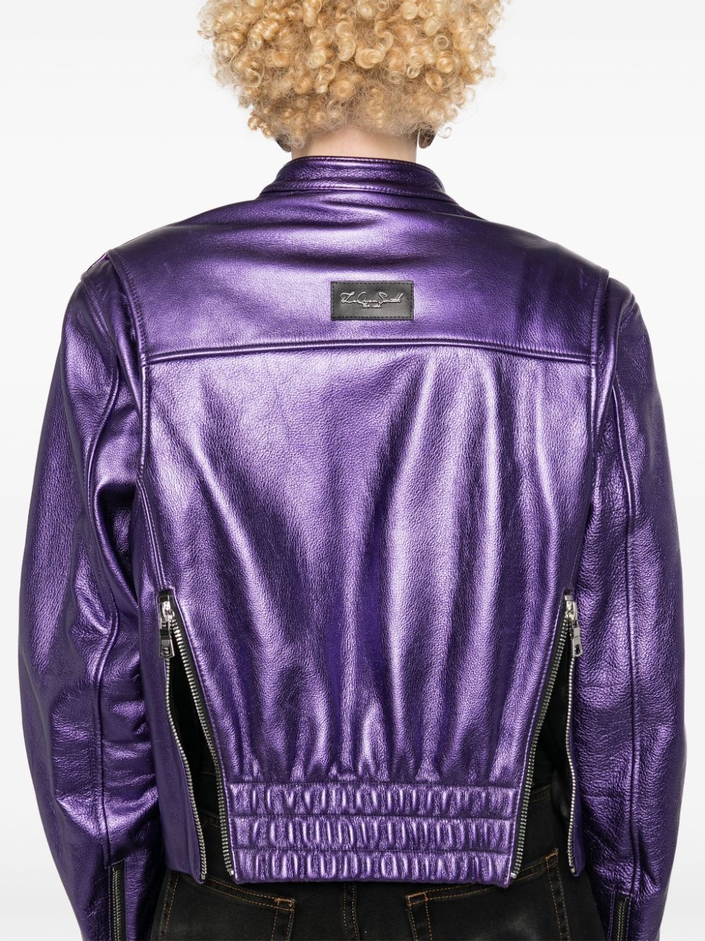 metallic leather bomber jacket - 5