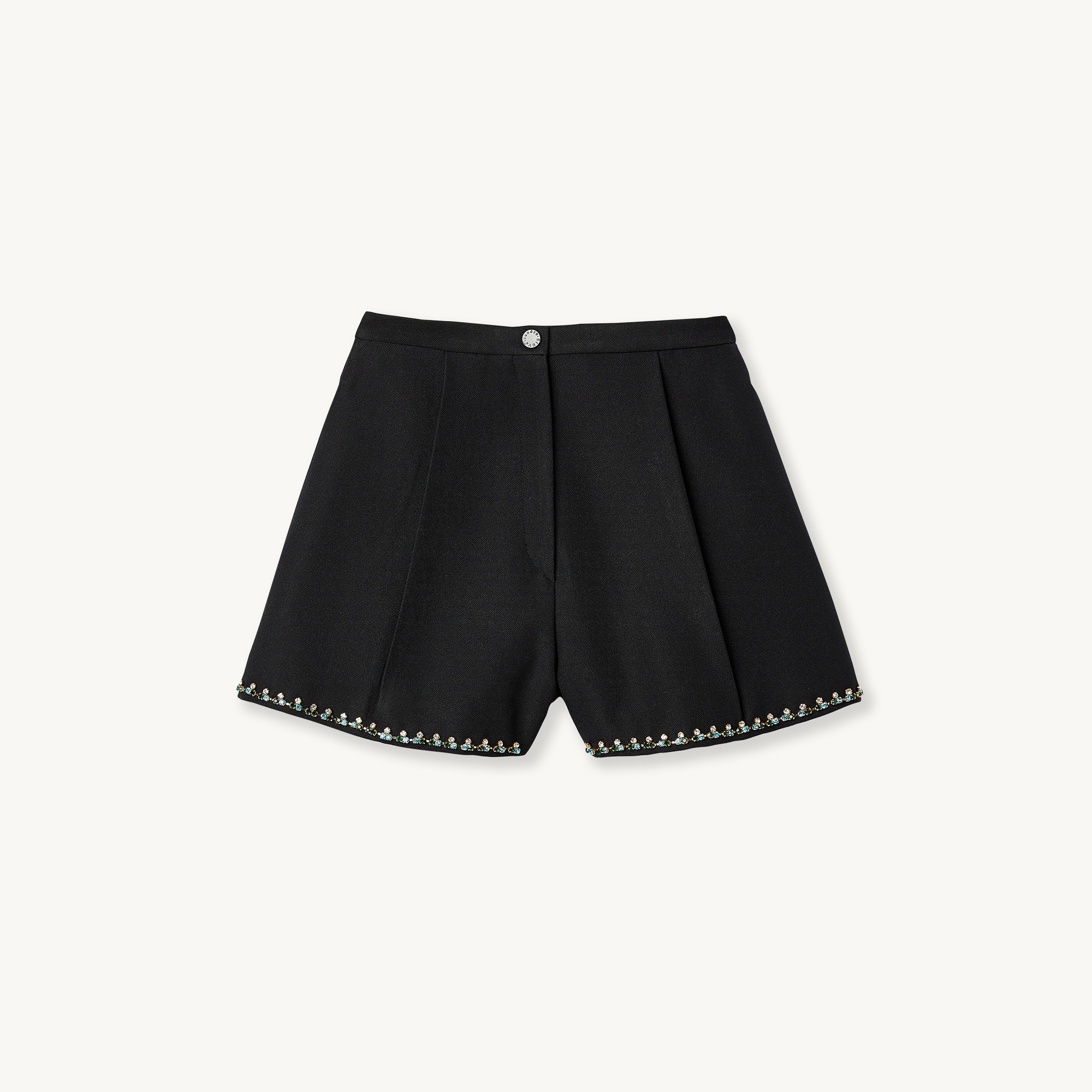 High-waisted rhinestone trim shorts - 1