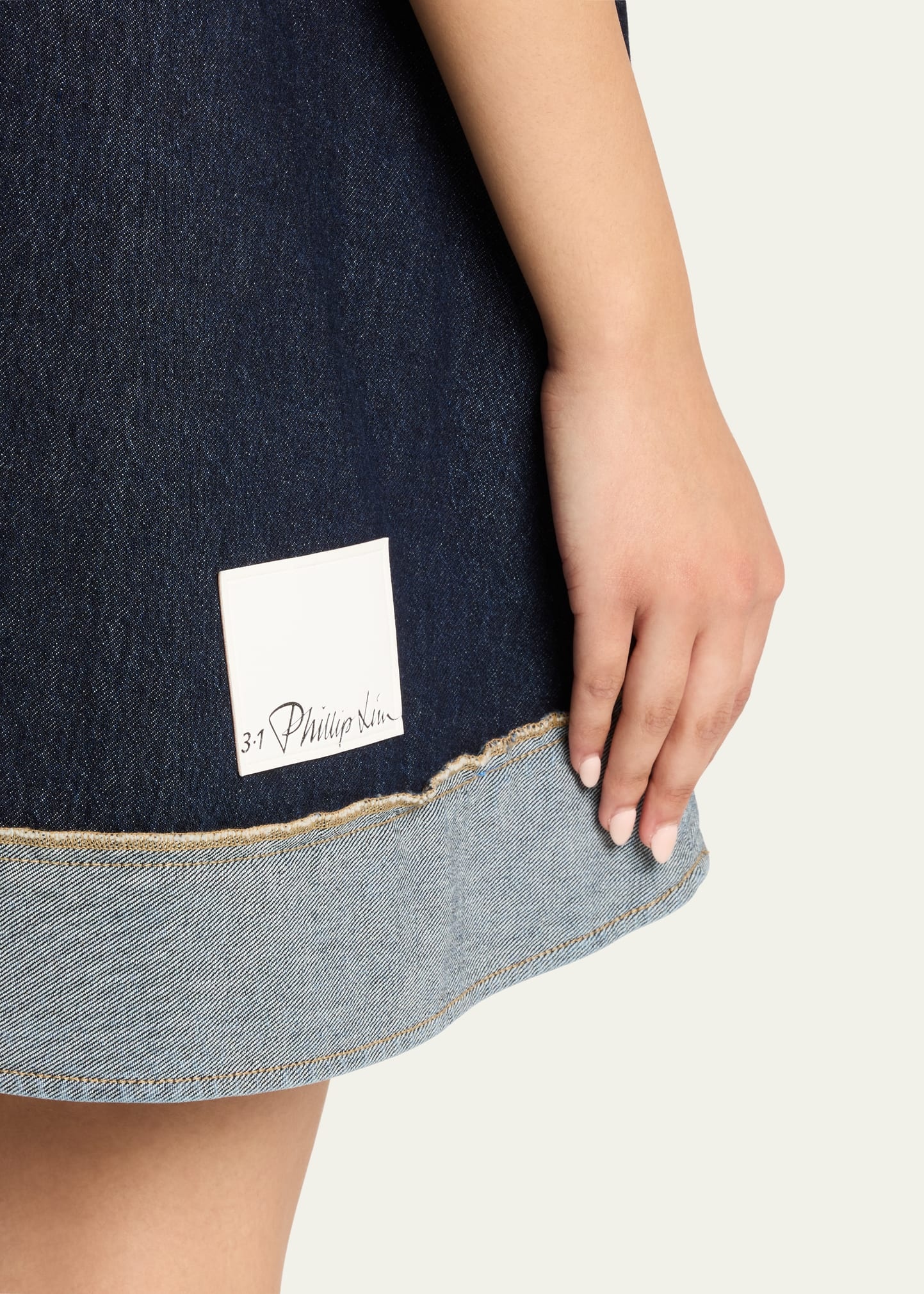 Trapeze Denim Contrast-Hem Mini Dress - 5