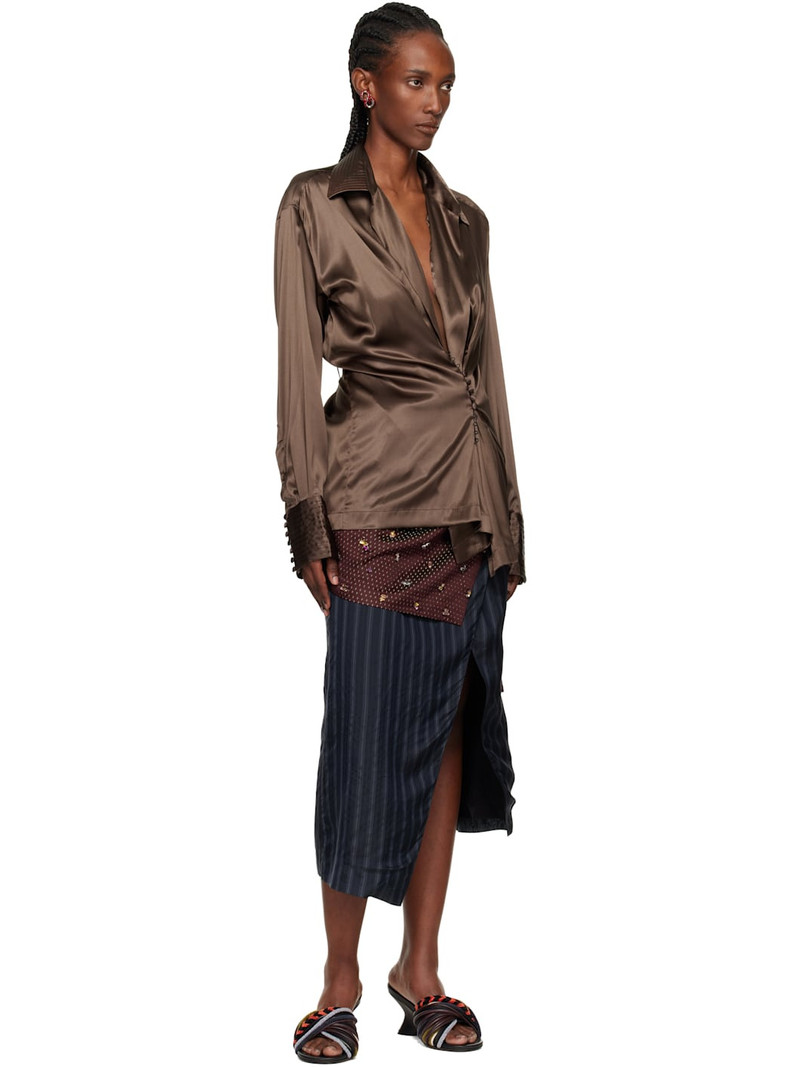 Dries Van Noten Navy & Burgundy Diamond Tie Motif Maxi Skirt outlook