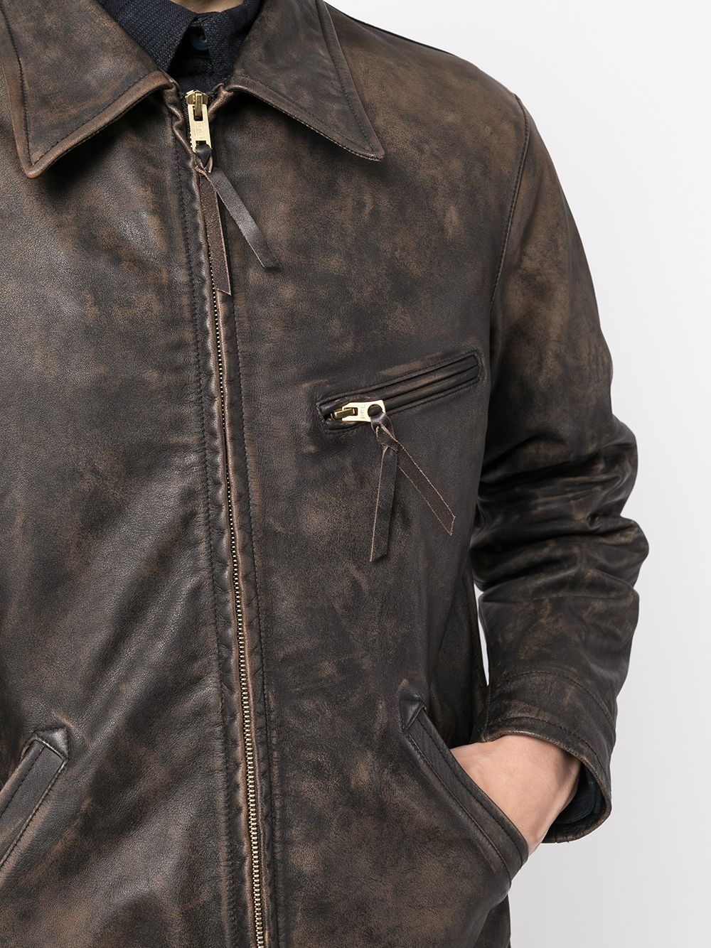 zipped leather jacket - 5