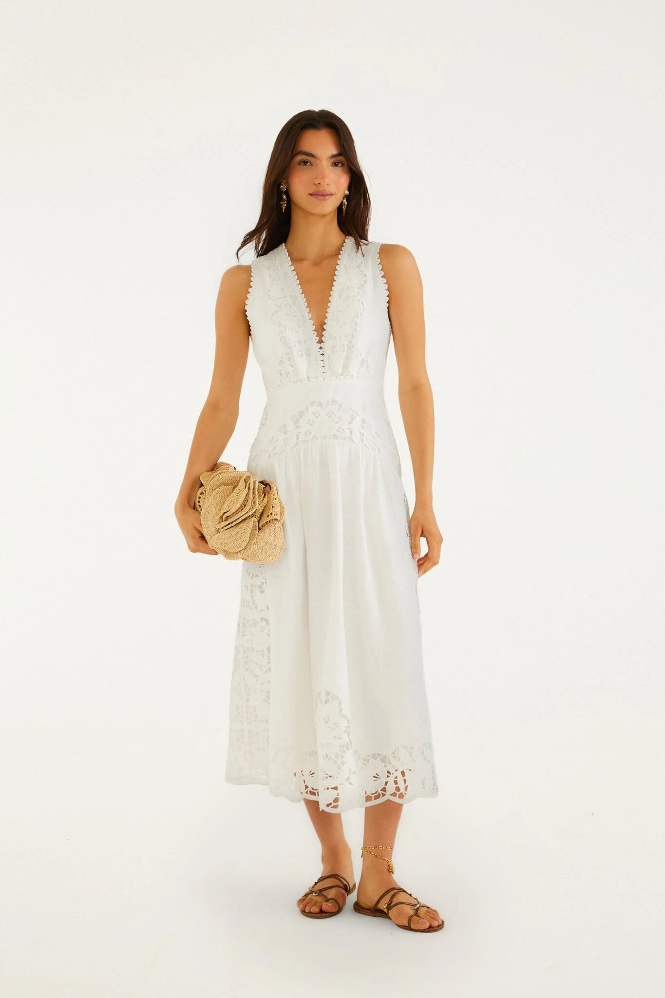 Off-White Richelieu V Neck Sleeveless Midi Dress - 1