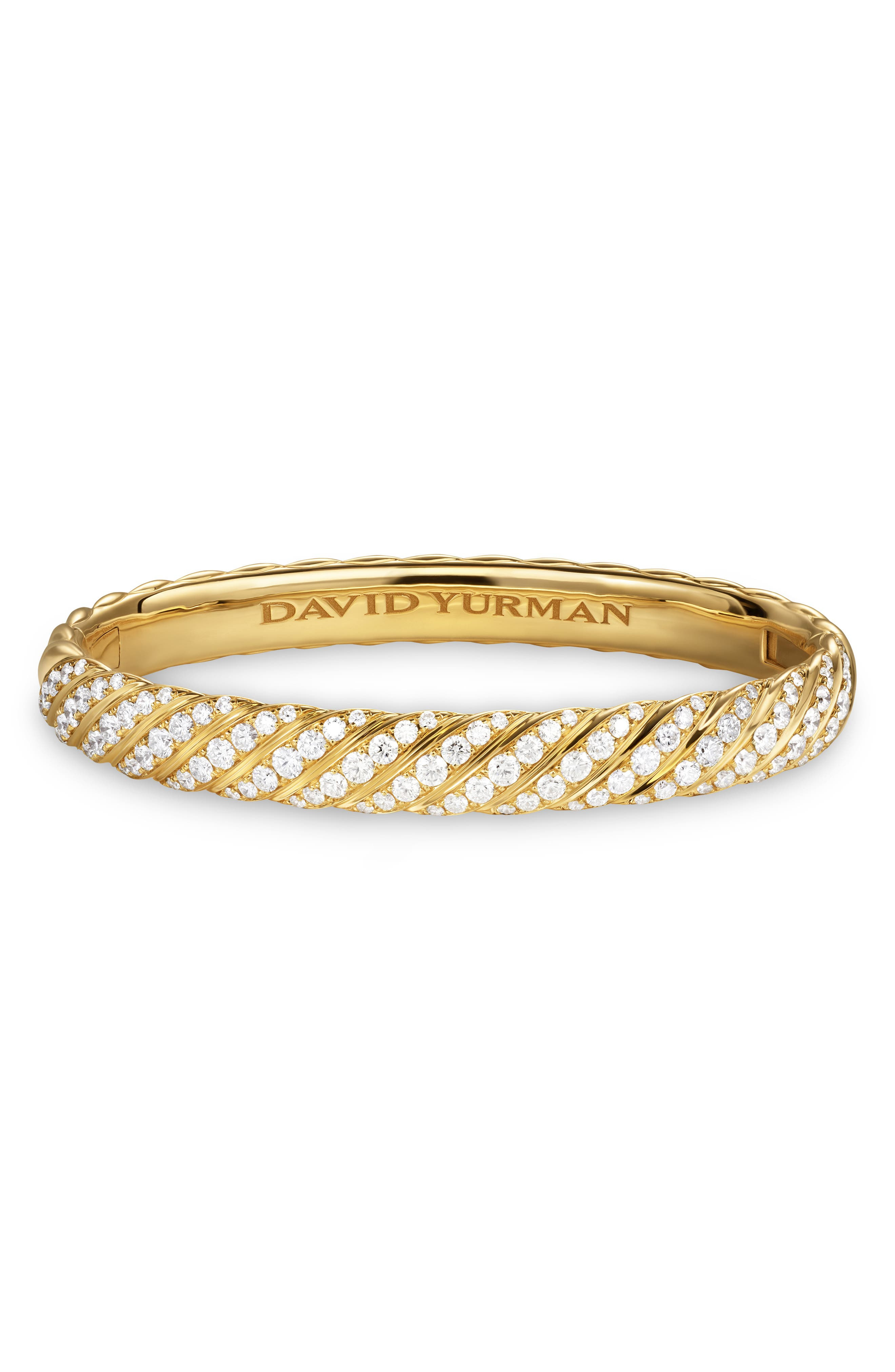 David Yurman Sculpted Cable Bangle Bracelet in 18K Yellow Gold with Diamonds, 8mm in Diamond/Yellow  - 6