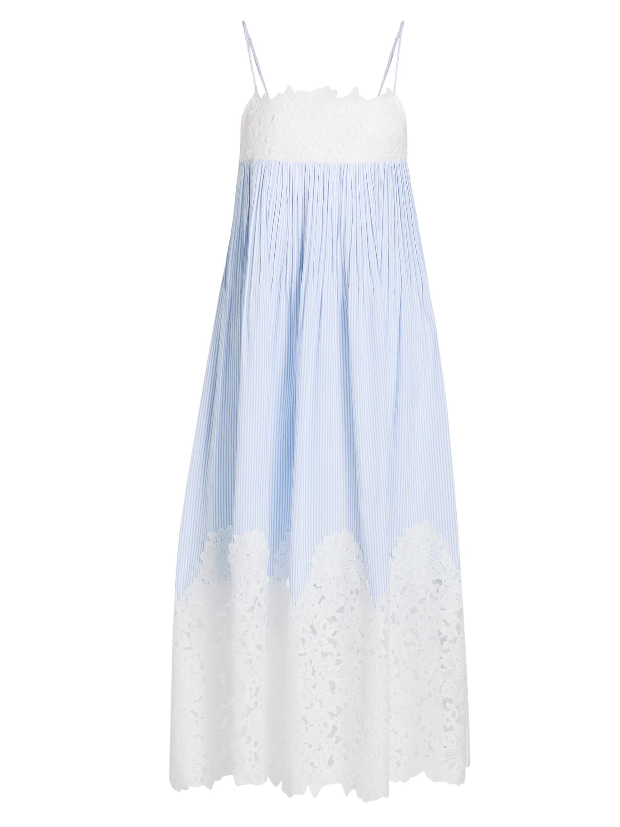 Women's Juniper Lace-Trimmed Seersucker Midi-Dress - Light Blue White - 1