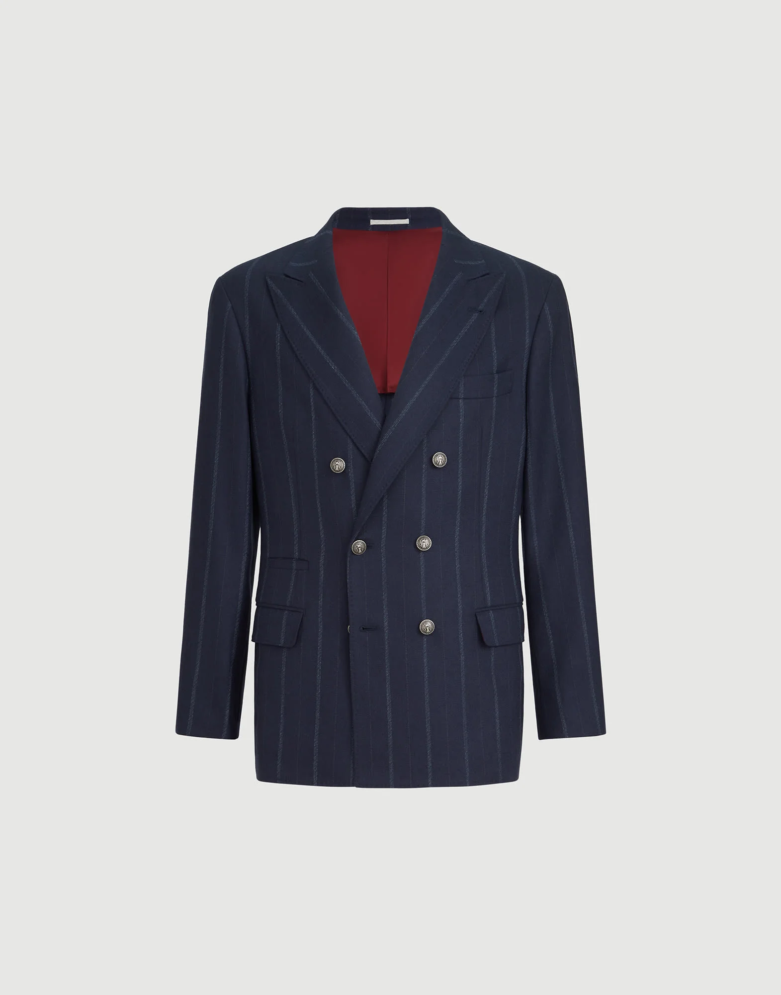 Cashmere and virgin wool multistripe twill one-and-a-half breasted deconstructed blazer with metal b - 1