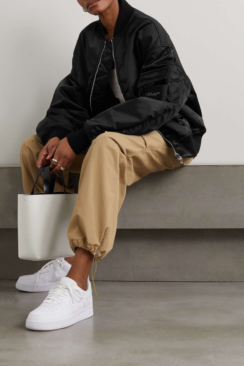 Off-White Logo-appliquéd padded satin bomber jacket outlook