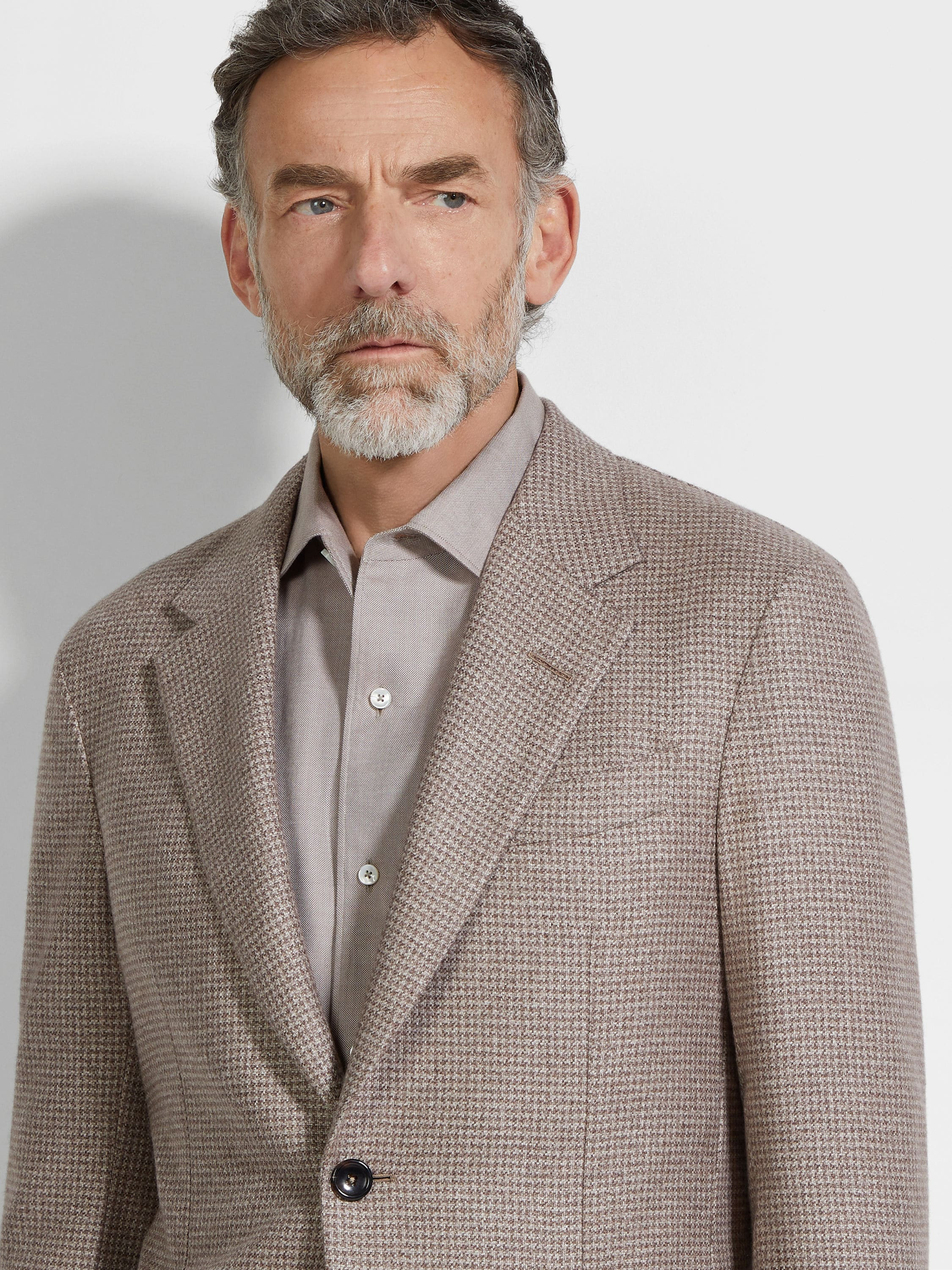 LIGHT BEIGE AND LIGHT TAUPE SILK AND CASHMERE JACKET - 3
