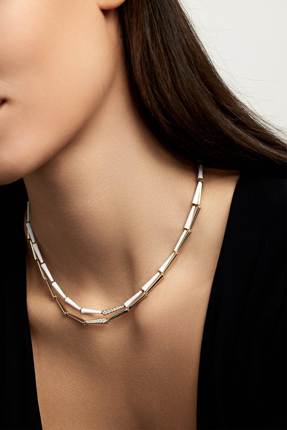 Lola Partial Diamond Linked Necklace - White Gold - 2