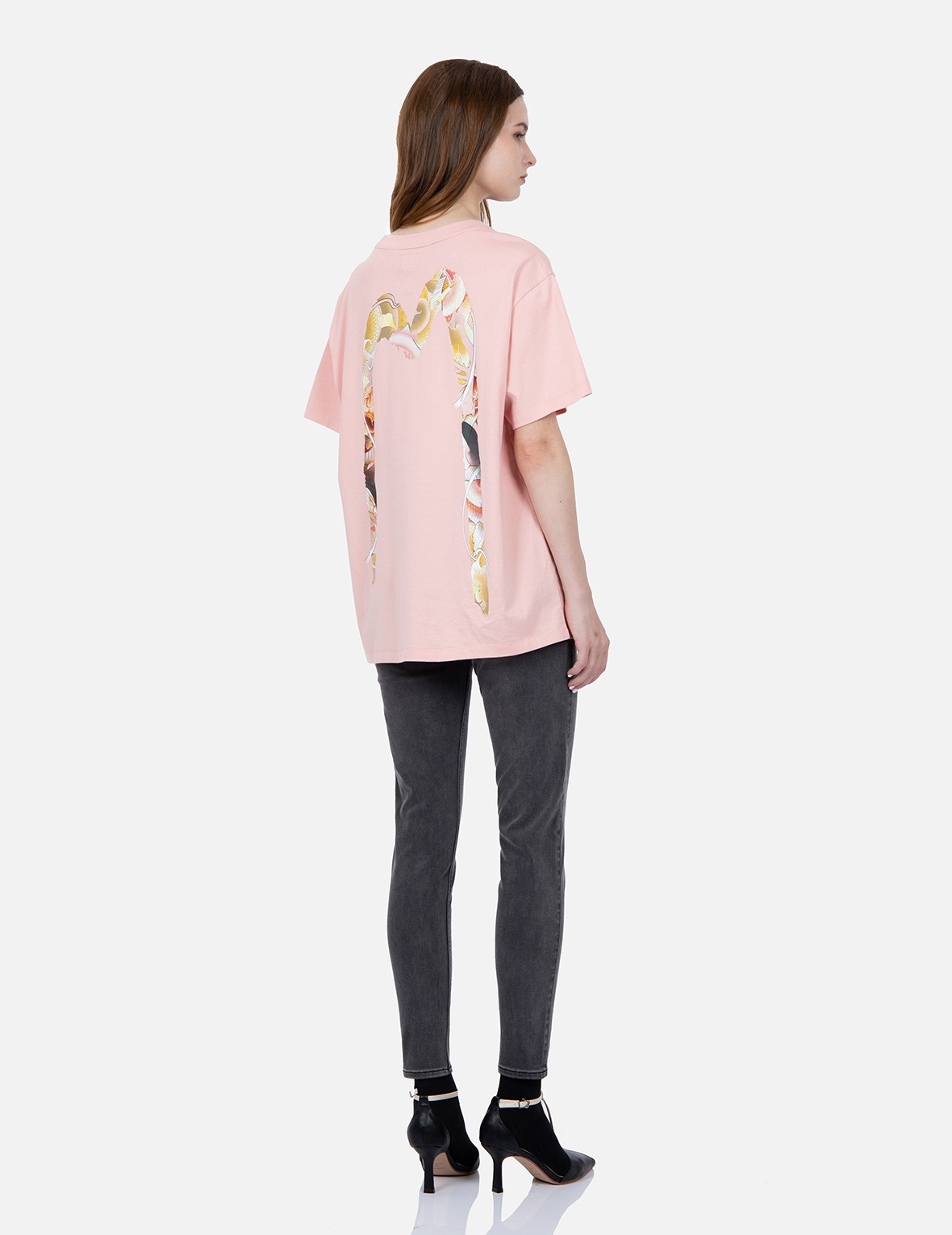 KOI PRINT AND SEAGULL EMBROIDERY SUPER HIGH-WAIST SKINNY JEANS - 3