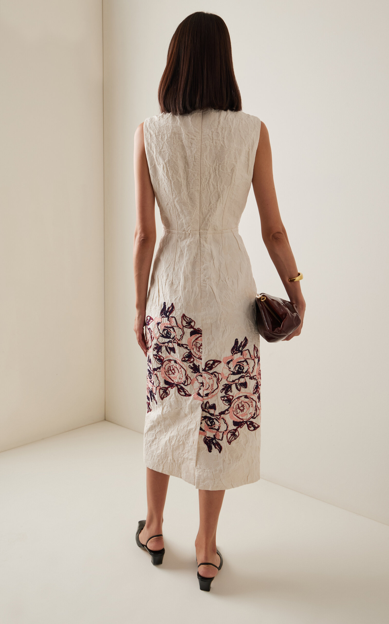 Printed Cotton-Linen Midi Dress ivory - 4