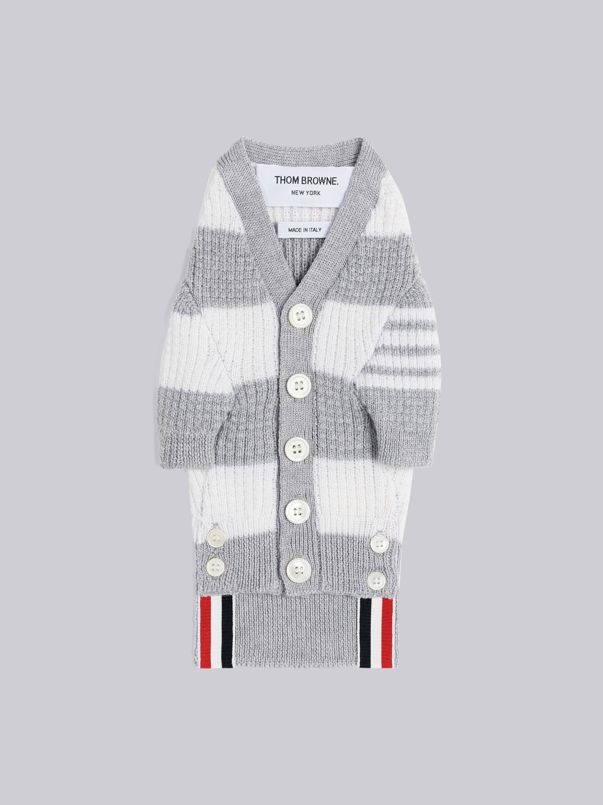 RUGBY STRIPE MERINO WAFFLE V-NECK DOG CARDIGAN - 3