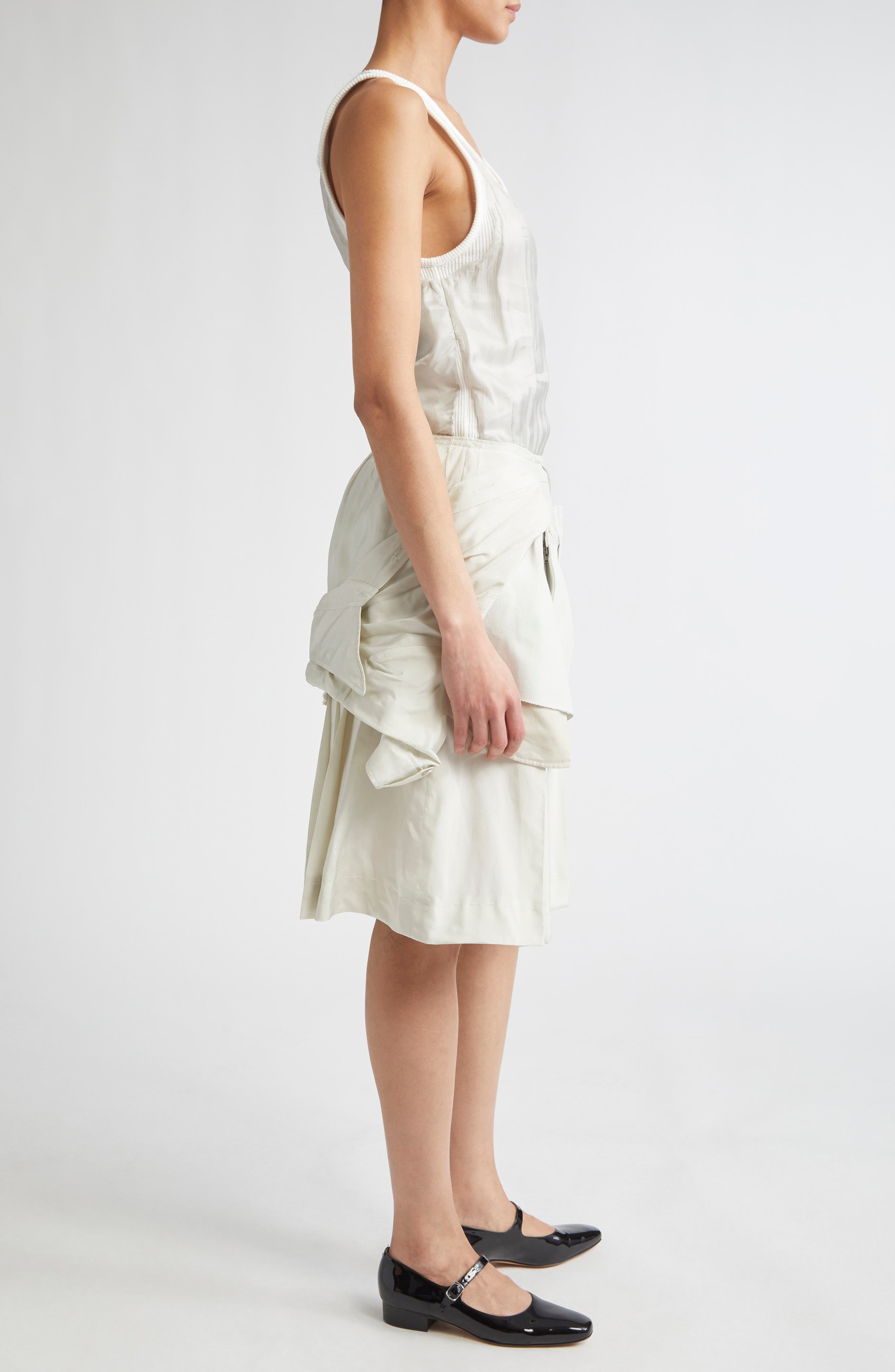 Maison Margiela Deconstructed Mixed Media Midi Dress in Healing Aloe And Pearl at Nordstrom - 4