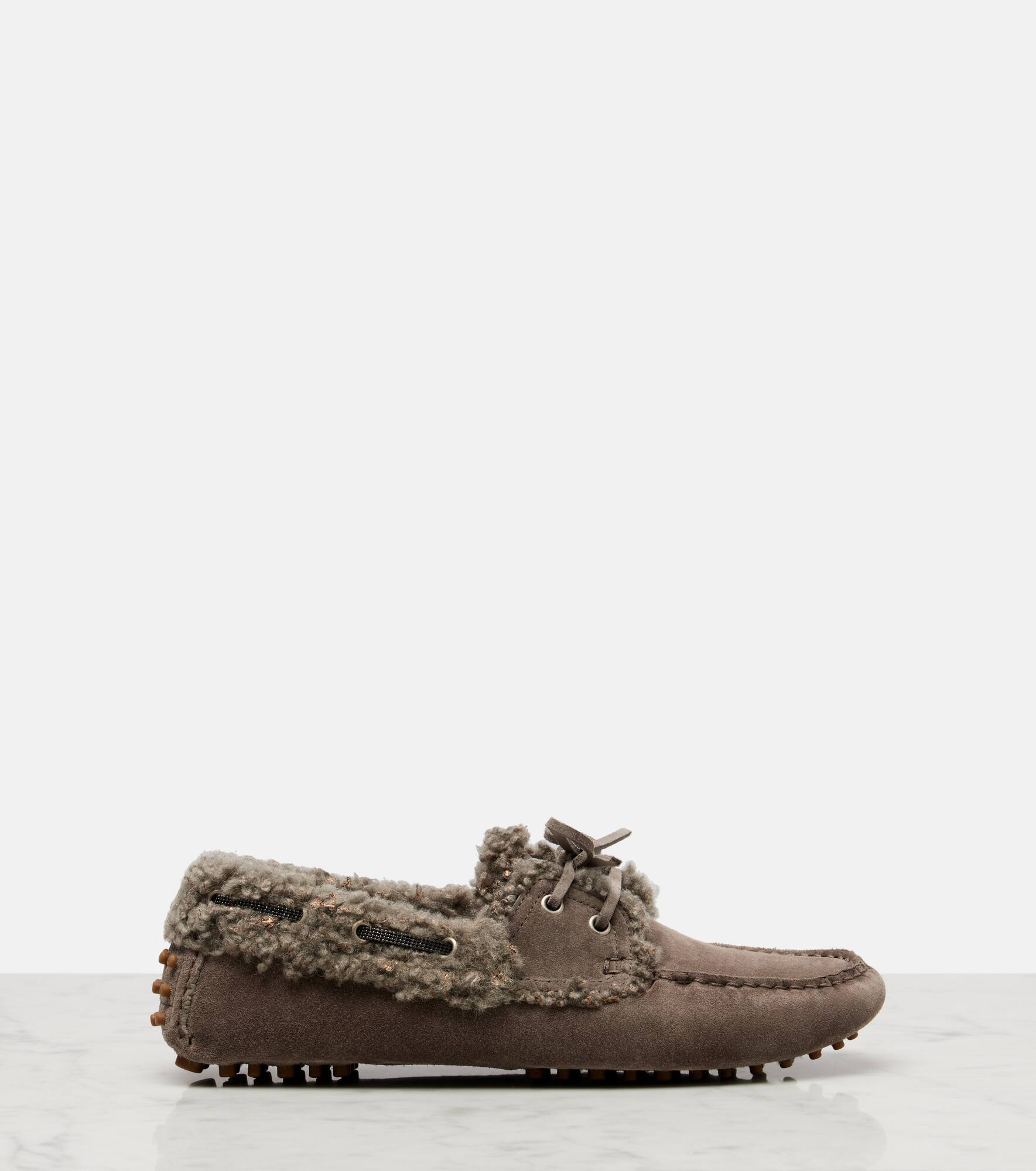 Monili shearling-trimmed suede moccasins - 4