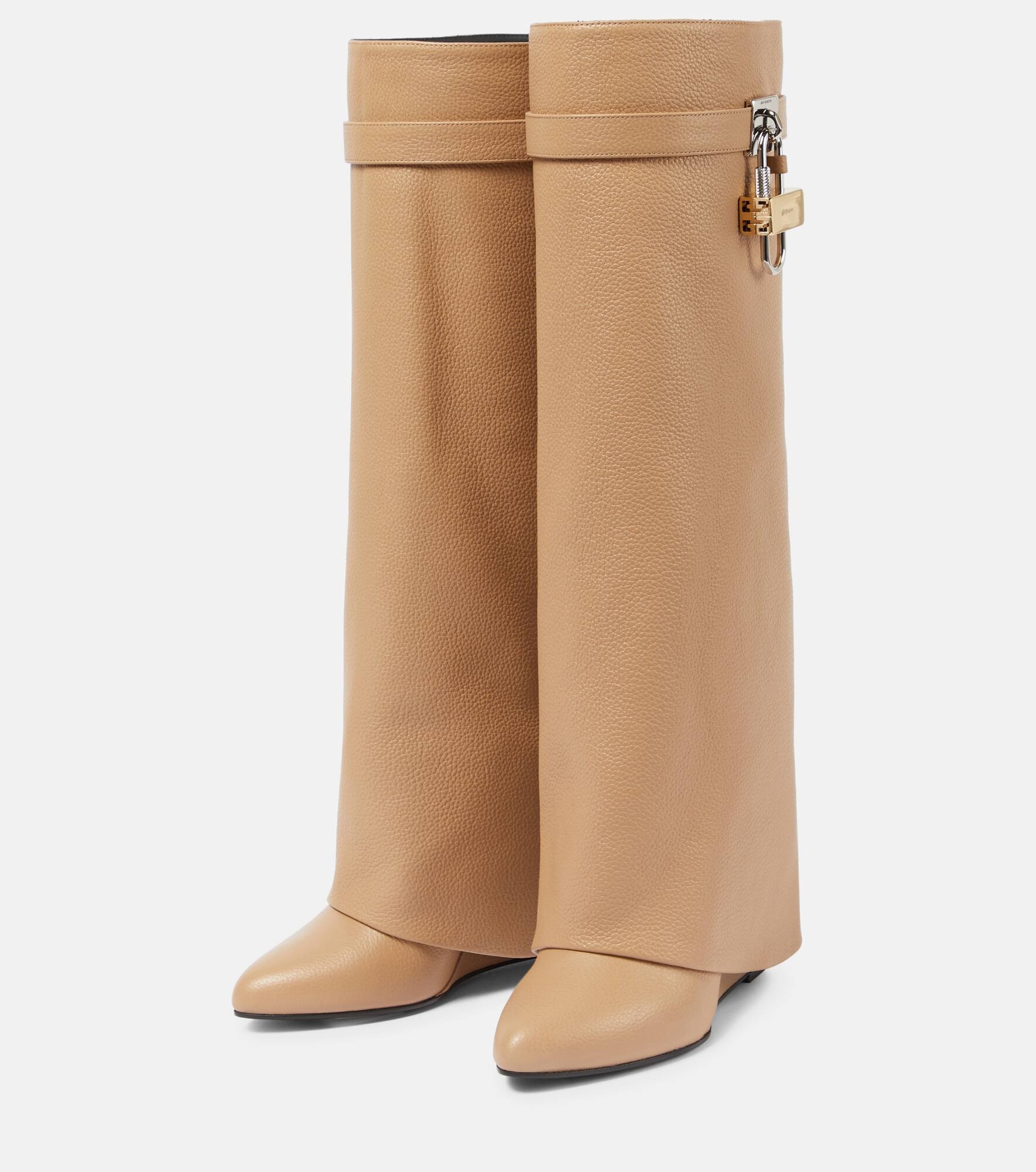 Shark Lock leather knee-high boots - 4