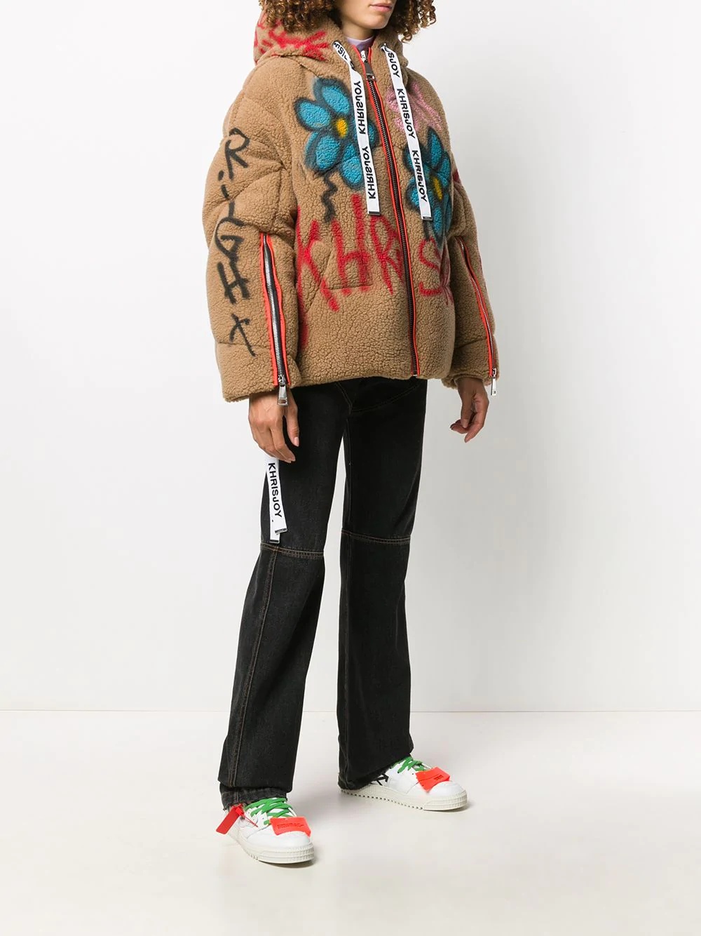 graffiti-print faux-shearling puffer jacket - 3