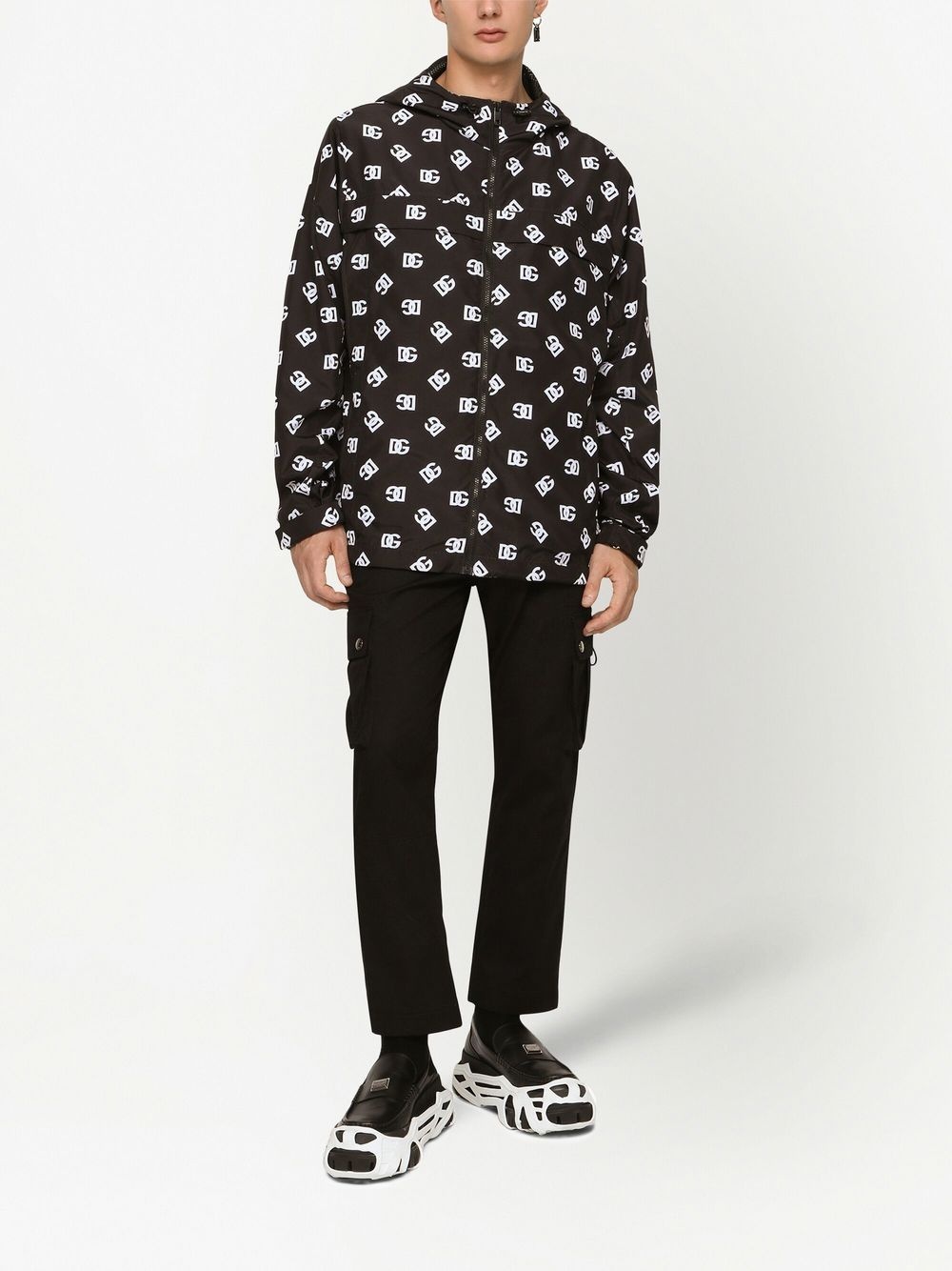 monogram-print zip-up hoodie - 3