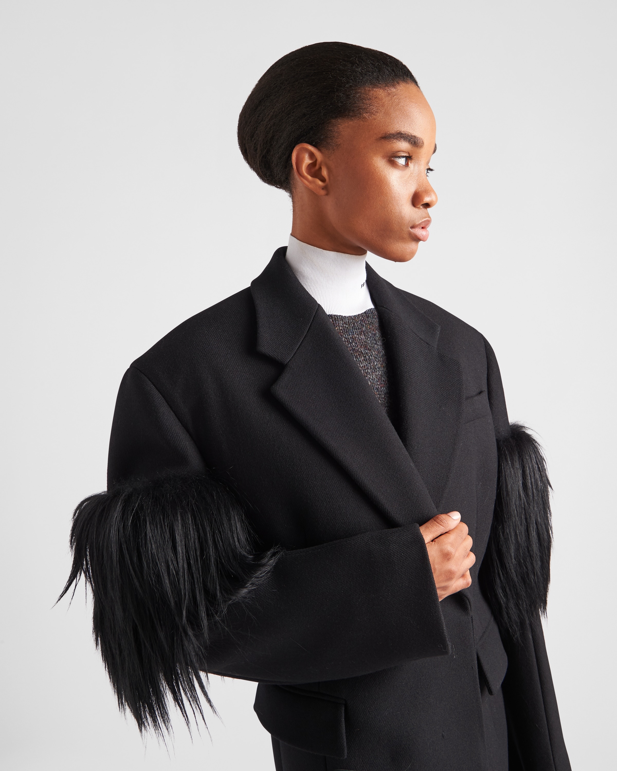 Double-breasted cloth and mohair coat - 3
