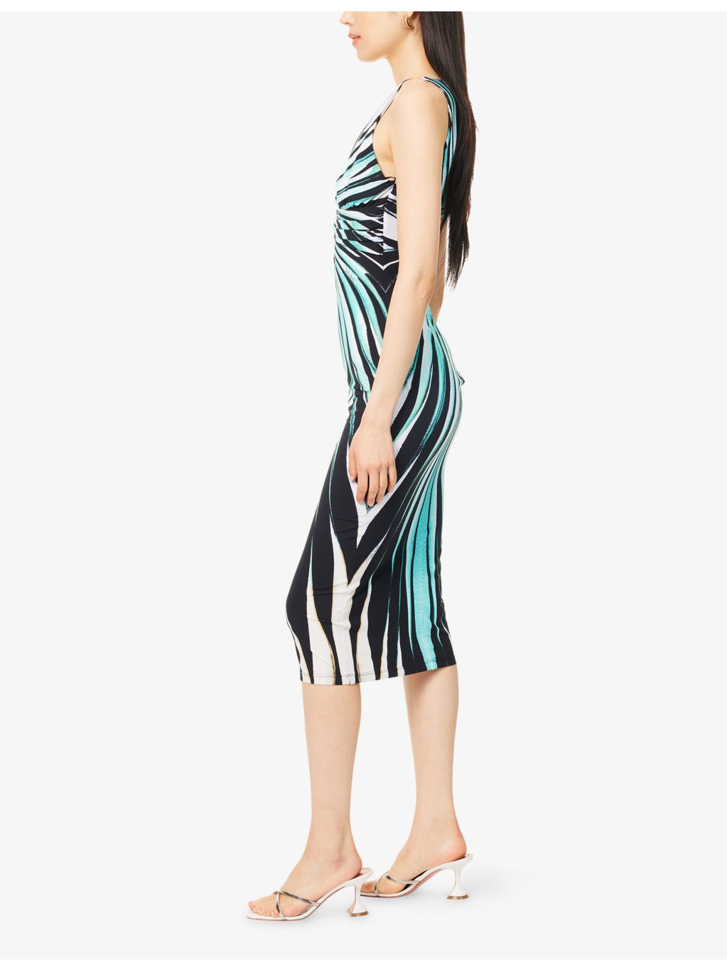 Striped Plunge Stretch-Woven Midi Dress - 3