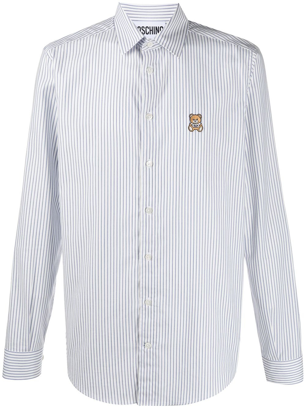 embroidered logo-patch pinstripe shirt - 1