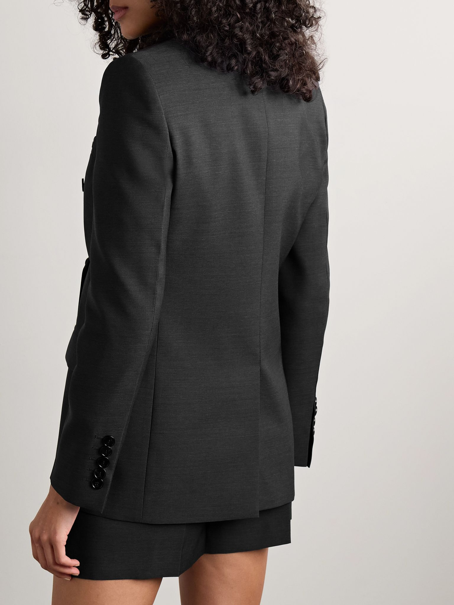 Double-breasted wool-crepe blazer Dark gray - 4