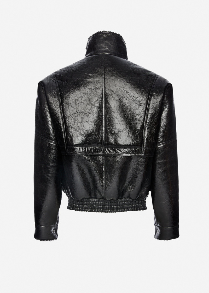Shearling bomber jacket in black patent leather 2
