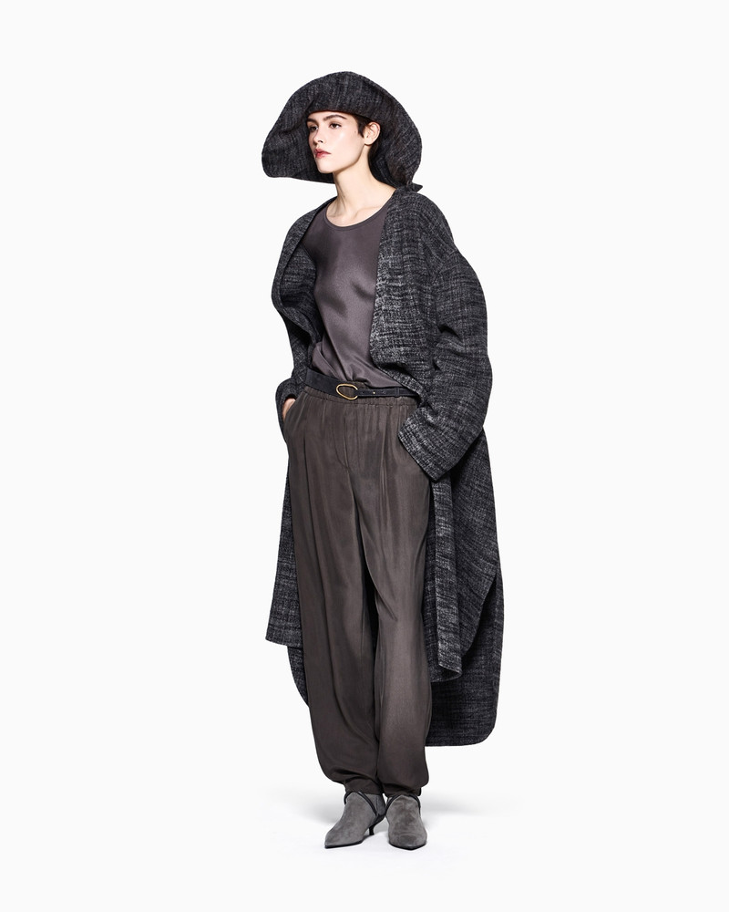 LONG SINGLE-BREASTED DOUBLE WOOL COAT WITH CHECK PATTERN 2