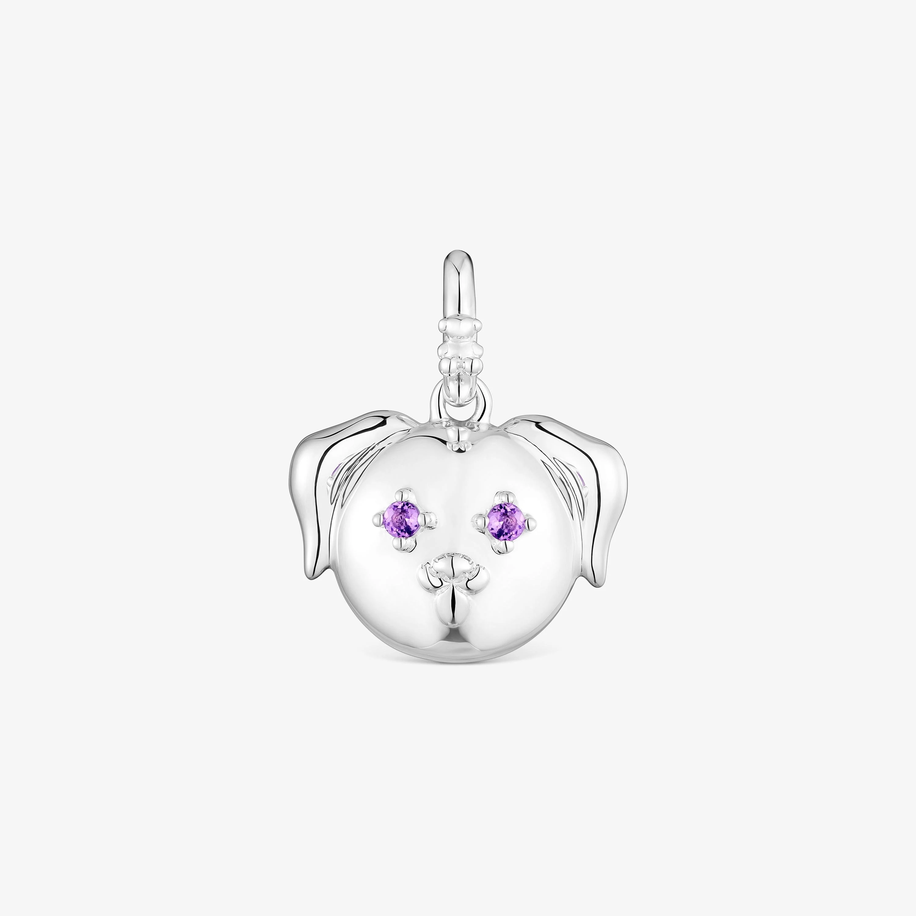Silver dog Pendant with amethyst Medallions - 1