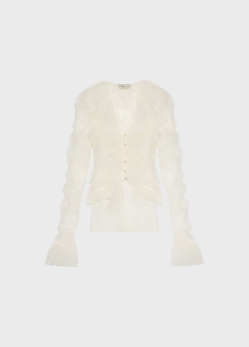CROPPED CARDIGAN IN CRINKLED TULLE WITH EMBROIDERY AND RUFFLES 1