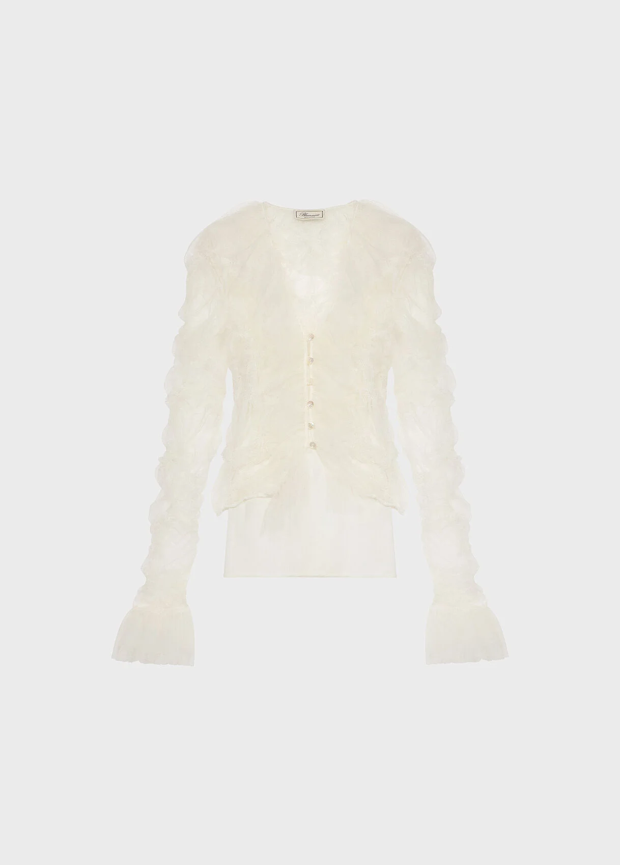 CROPPED CARDIGAN IN CRINKLED TULLE WITH EMBROIDERY AND RUFFLES - 1