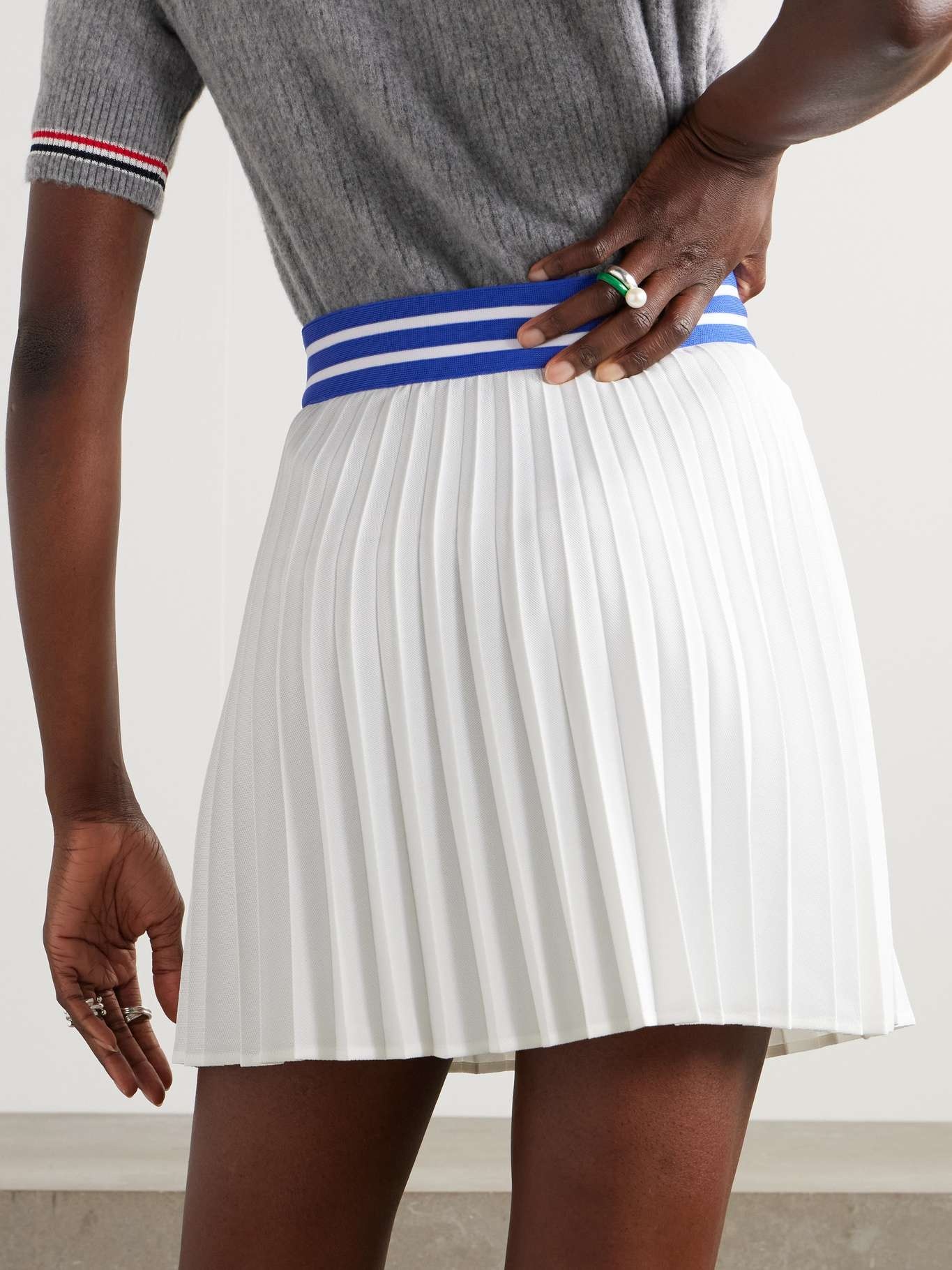 Pleated embroidered striped jersey mini skirt - 3