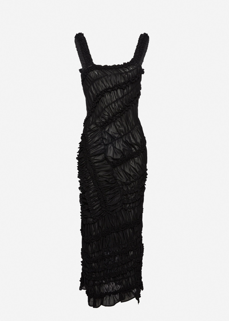 Ruched cotton midi dress in black 1
