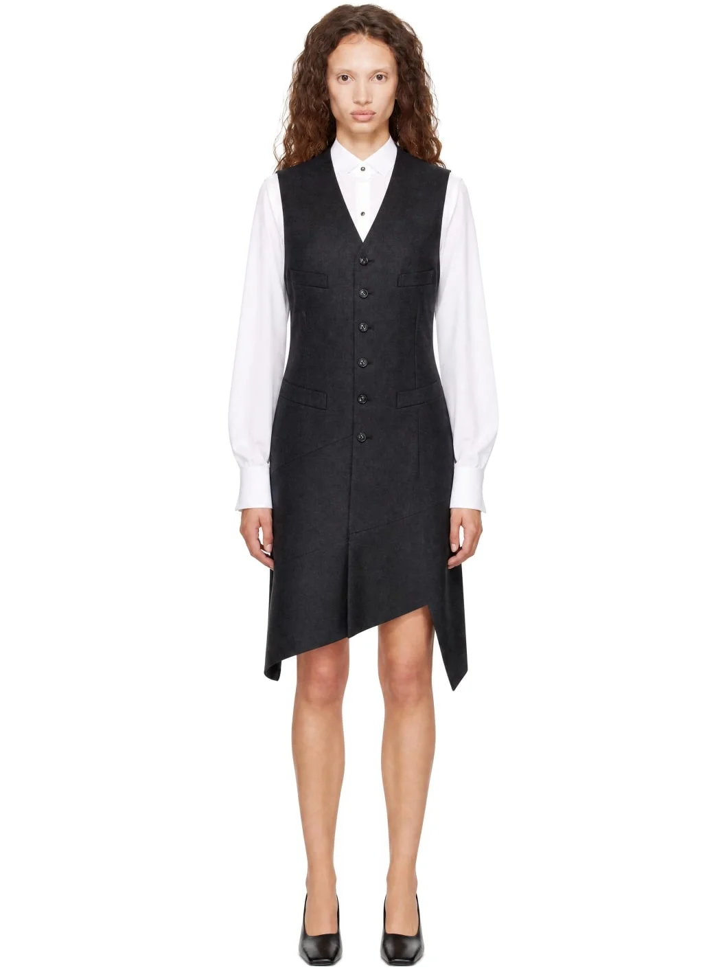 Gray Paneled Wool Midi Dress - 1