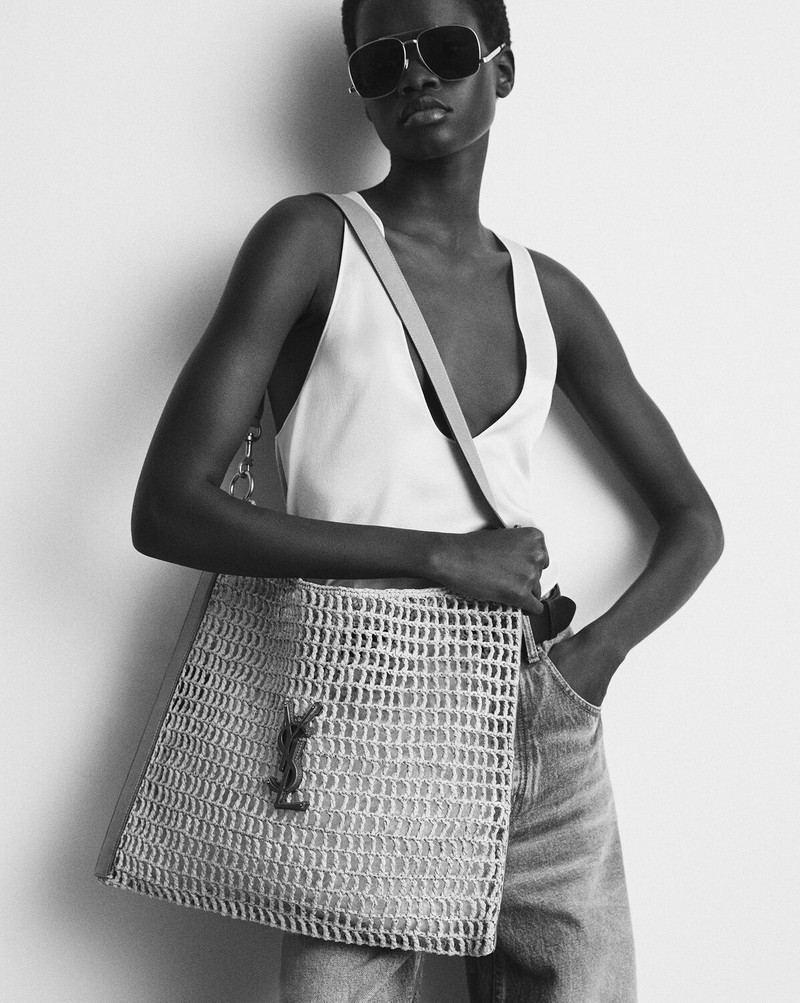 SAINT LAURENT OXALIS IN RAFFIA CROCHET AND LEATHER outlook