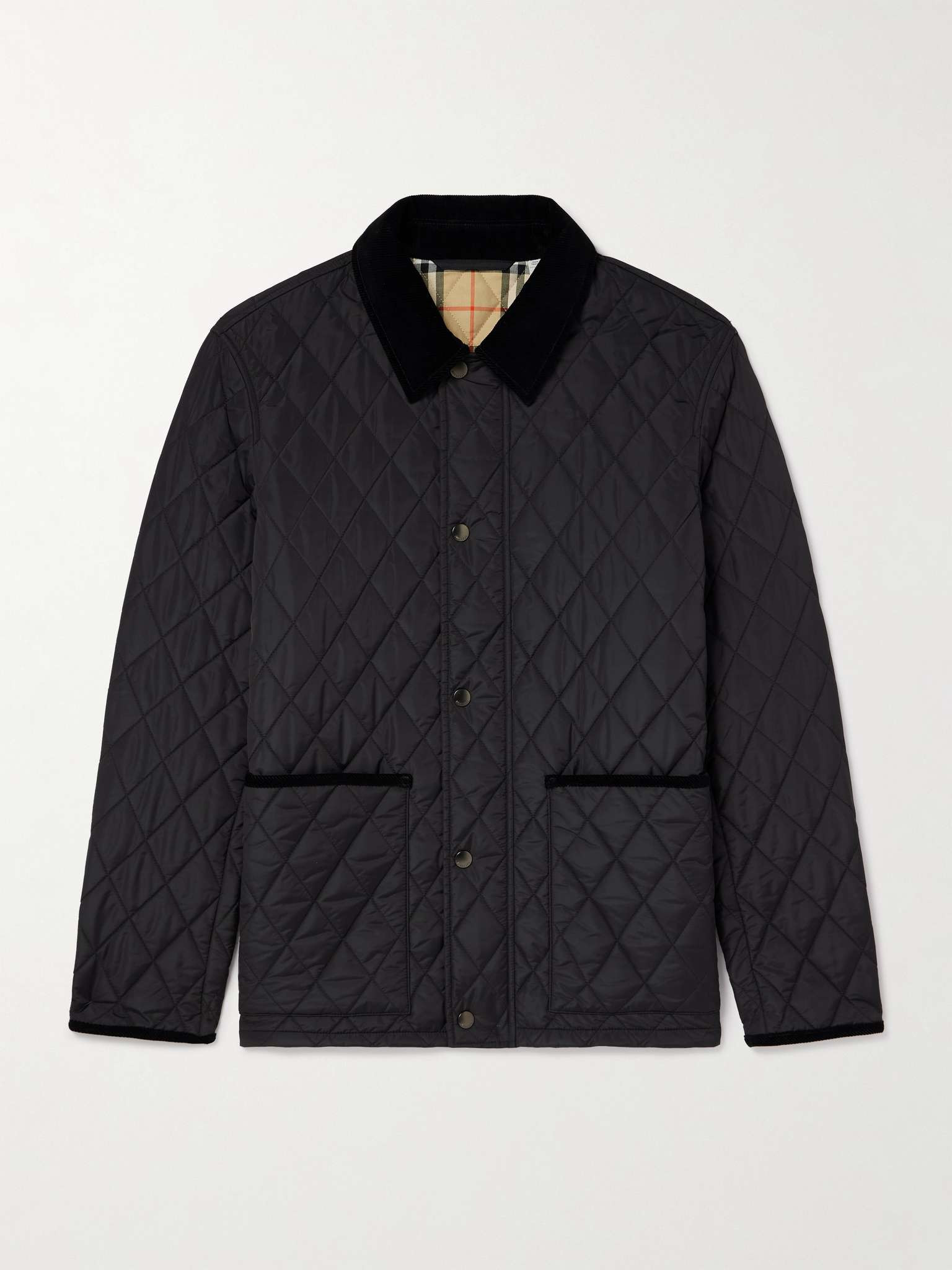 Corduroy-Trimmed Quilted Nylon Barn Jacket - 1