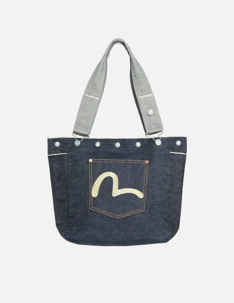 SEAGULL EMBROIDERED POCKET TWO-WAY MEDIUM DENIM TOTE BAG 1