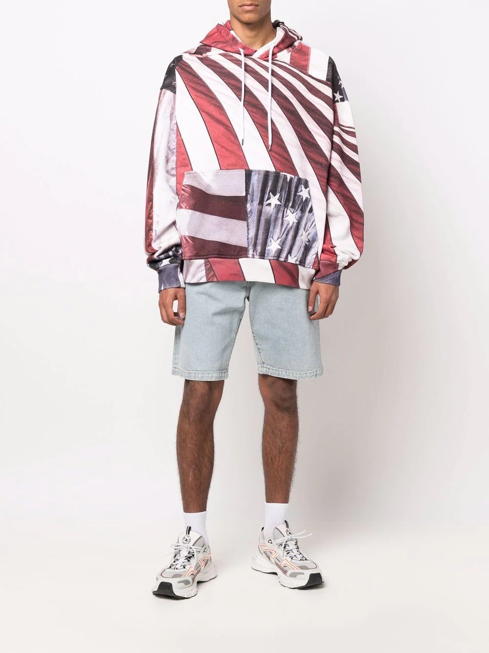 flag-print drawstring hood - 2