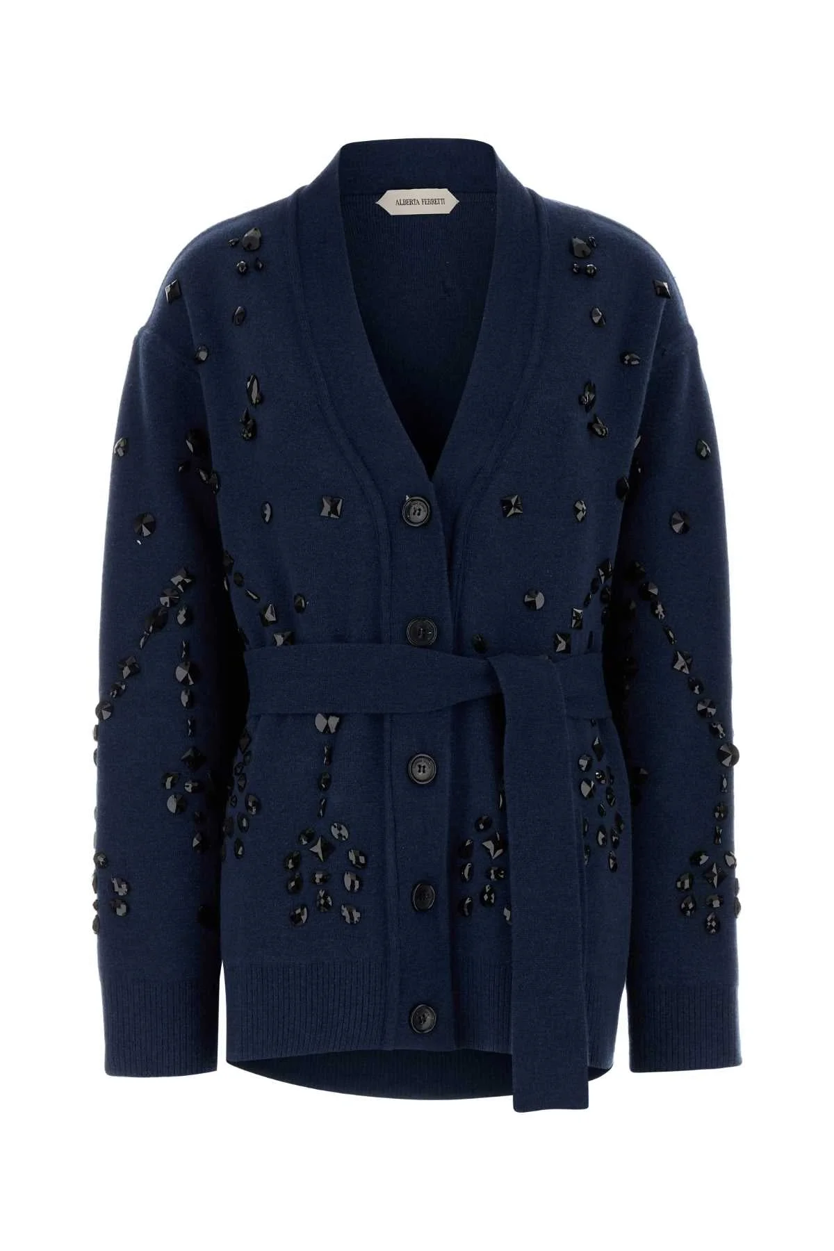 Alberta Ferretti Women Navy Blue Wool Blend Oversize Cardigan - 1