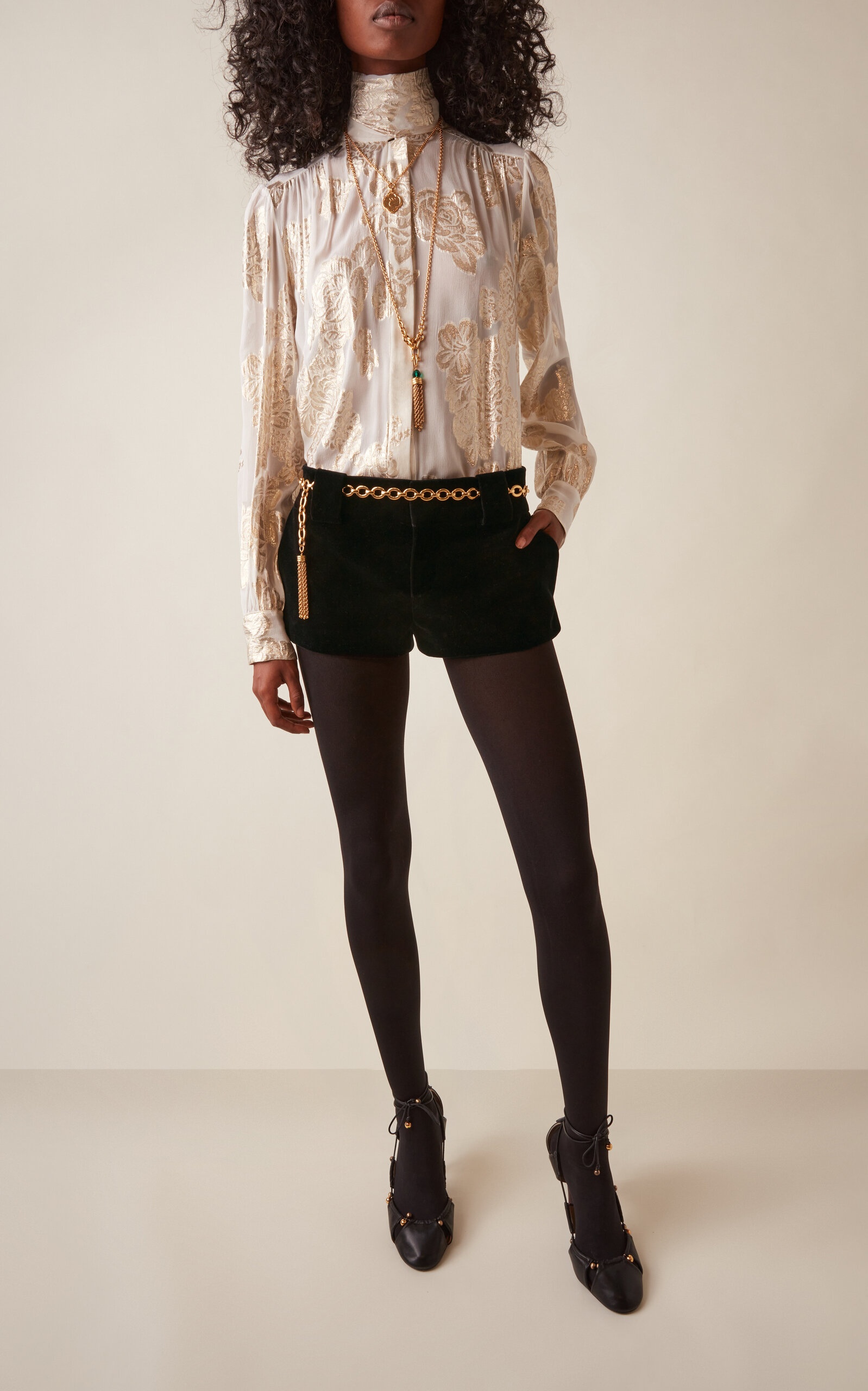 Metallic Silk Jacquard Top white - 3
