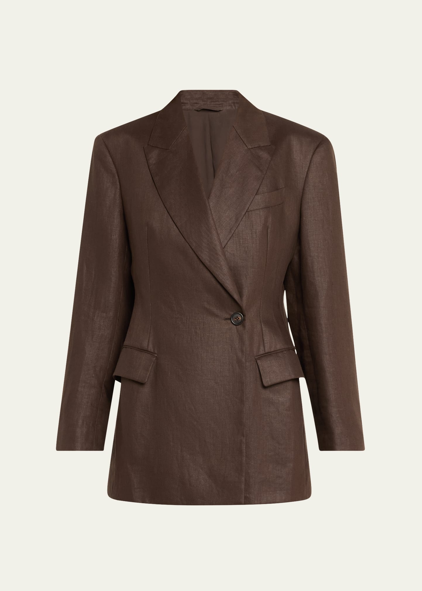 Glossy Linen Diagonal Button Front Blazer - 1