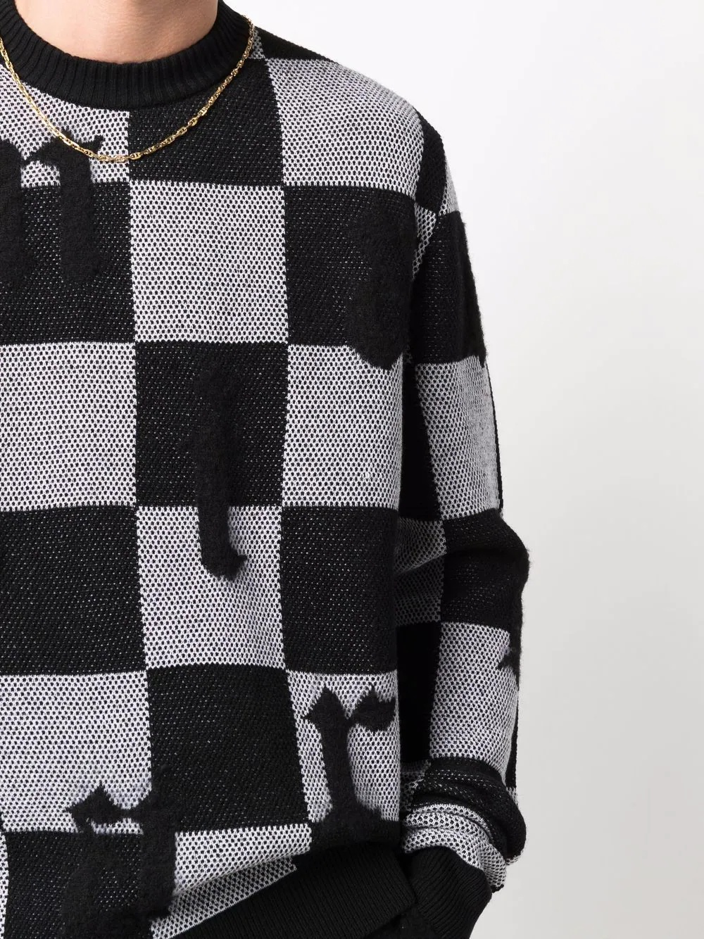 checked logo-print crew-neck jumper - 5